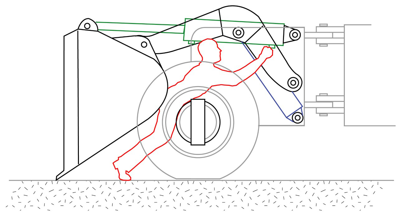 Rendering of mechanic diagnosing hydraulic issue